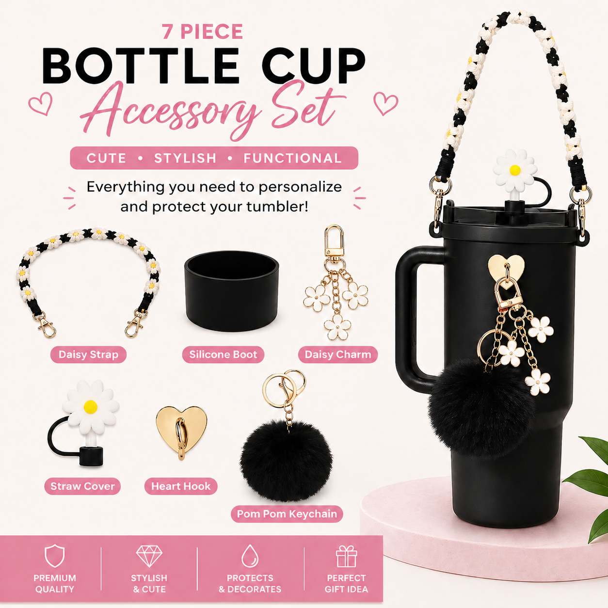 Cotton Candy Tumbler Bottle & Charms Set