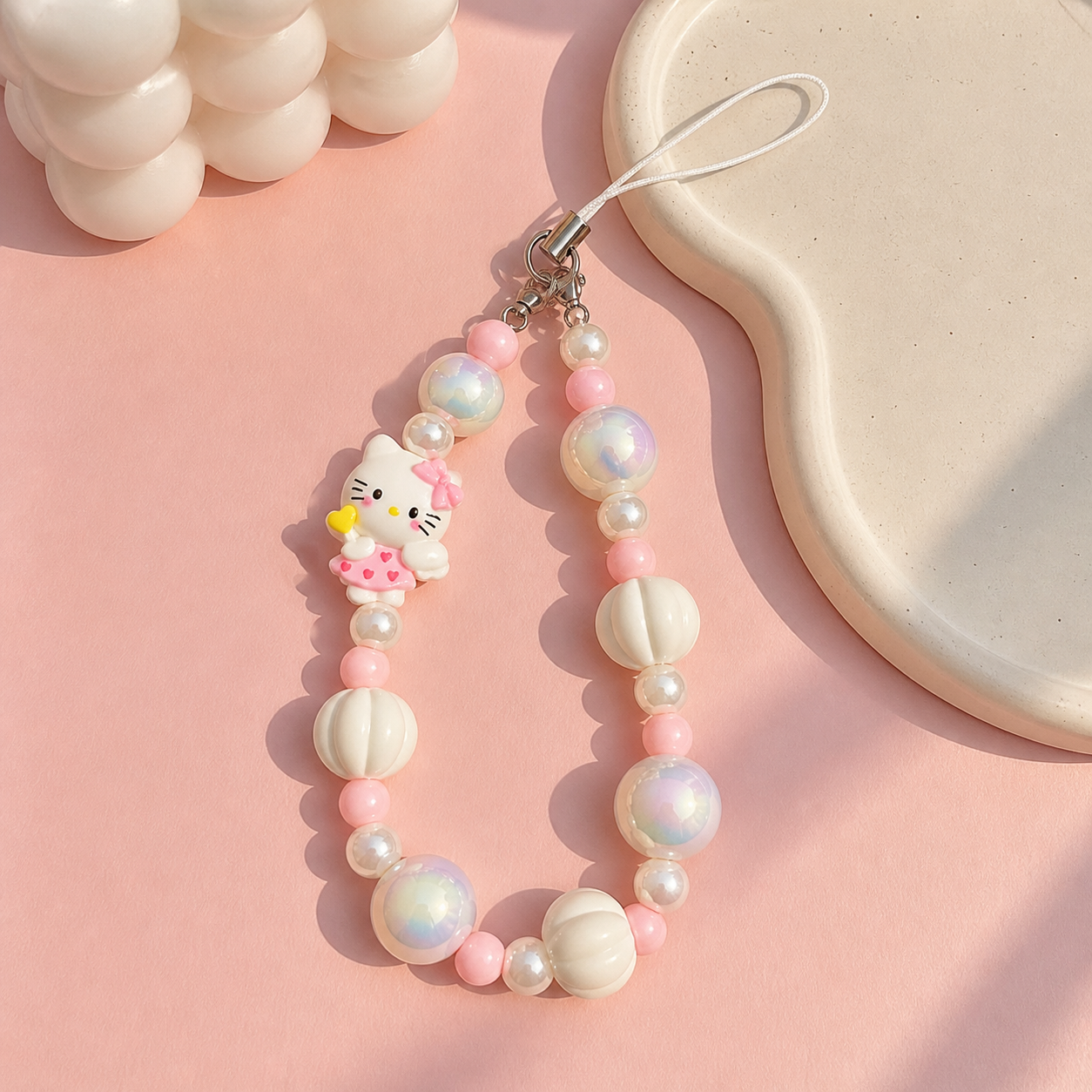 Kitty Beaded Pink Phone Charm