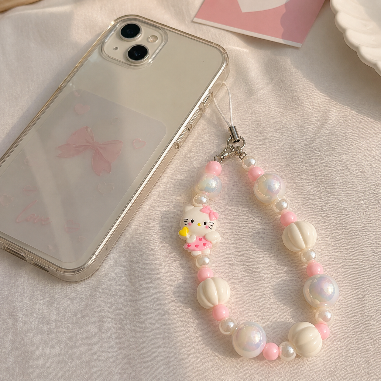Kitty Beaded Pink Phone Charm